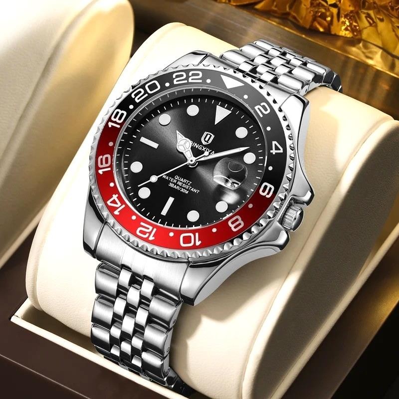 43MM QINGXIYA Quartz Business Men Watch Luxury Waterproof Stainless Steel Analog