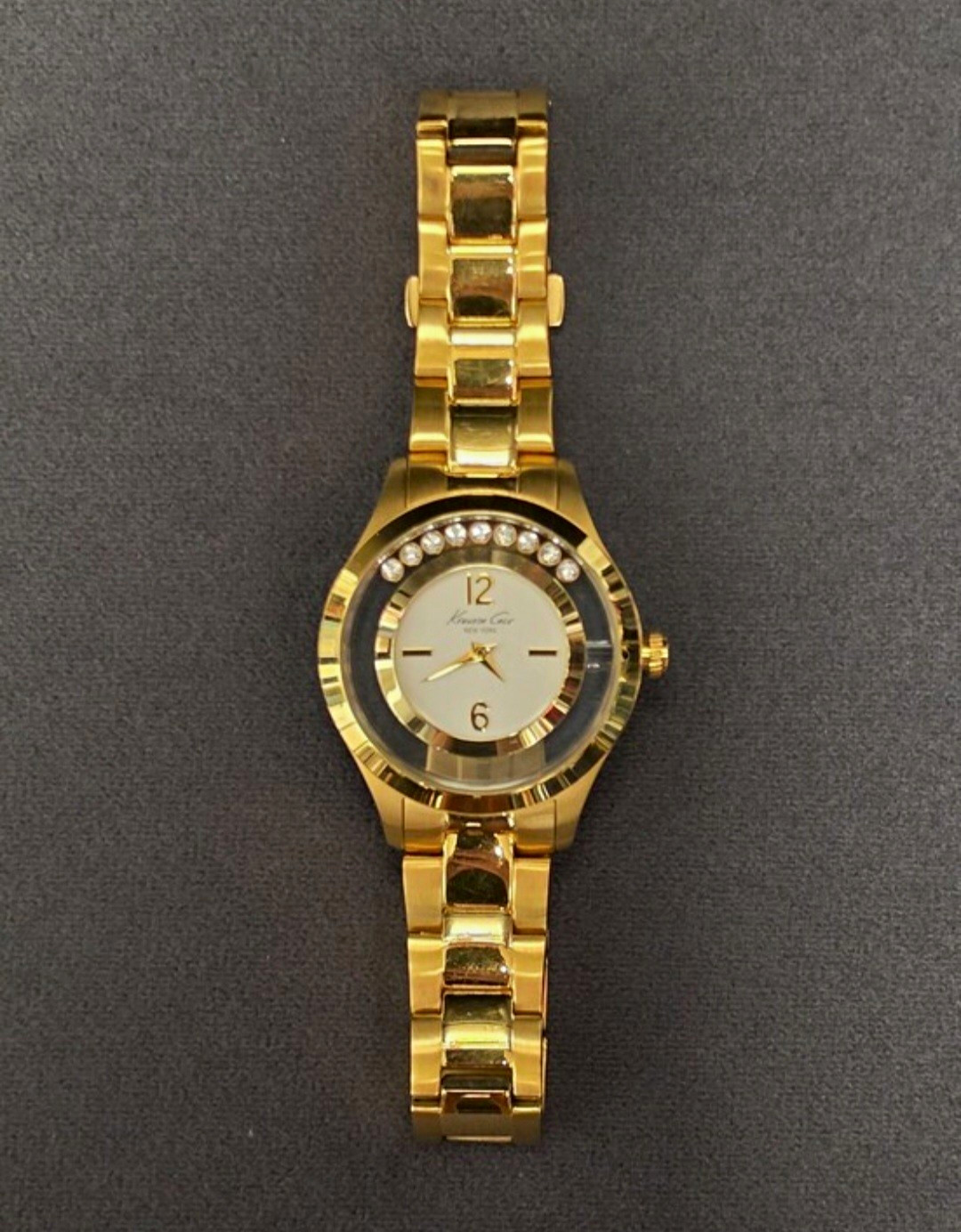 KENNETH COLE NY RARE Transparency Gold Floating Stone Crystal Accent Watch Y2K