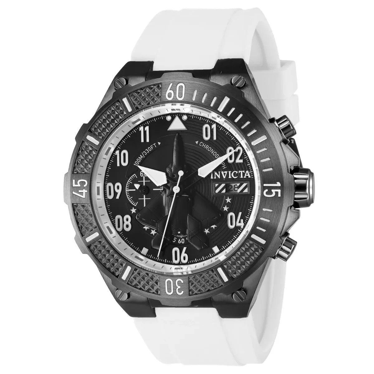 Invicta F35 Aviator Ascend Chrono Mens Watch 50mm White w/ Black Aviator Dial