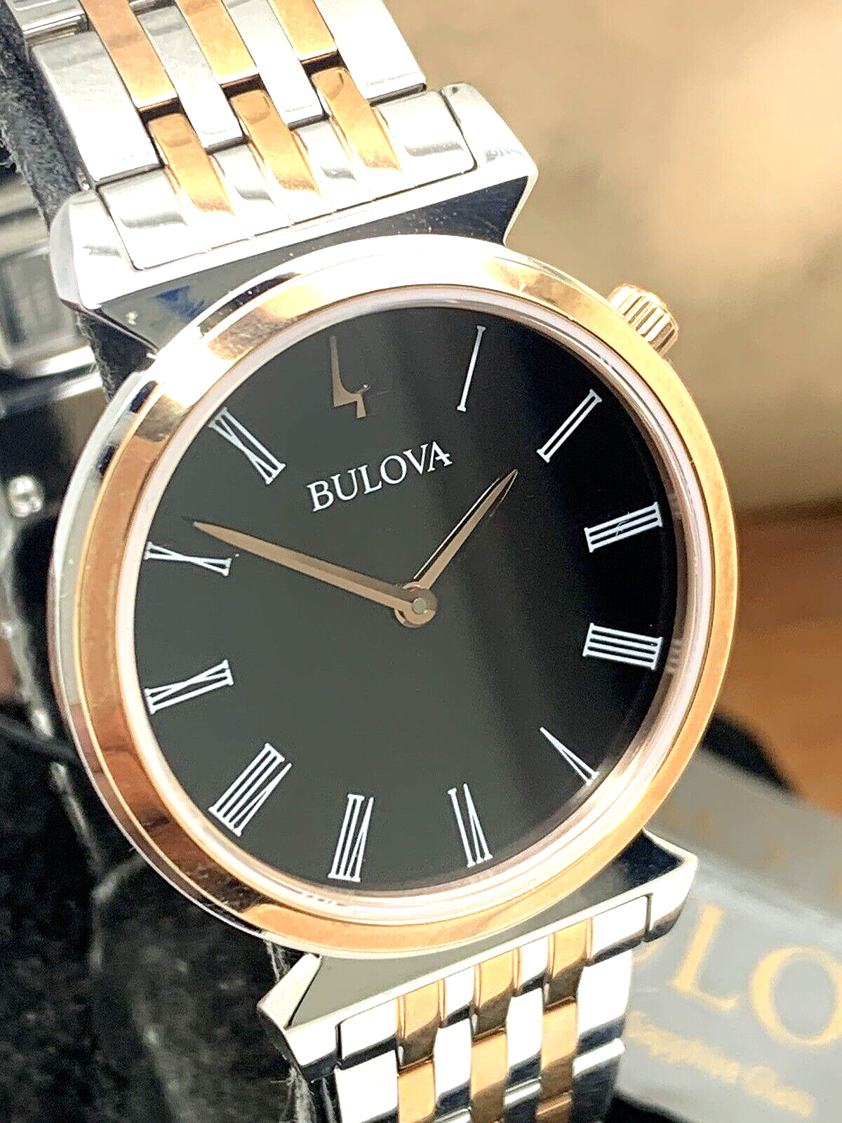 Bulova Women’s Watch 98L265 Quartz Black Dial Rose Gold Silver Stainless Steel