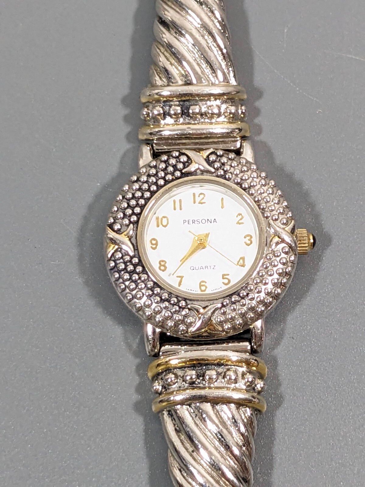 Persona White Round Dial Cable Style Bracelet Watch Silver Tone 7.5 in