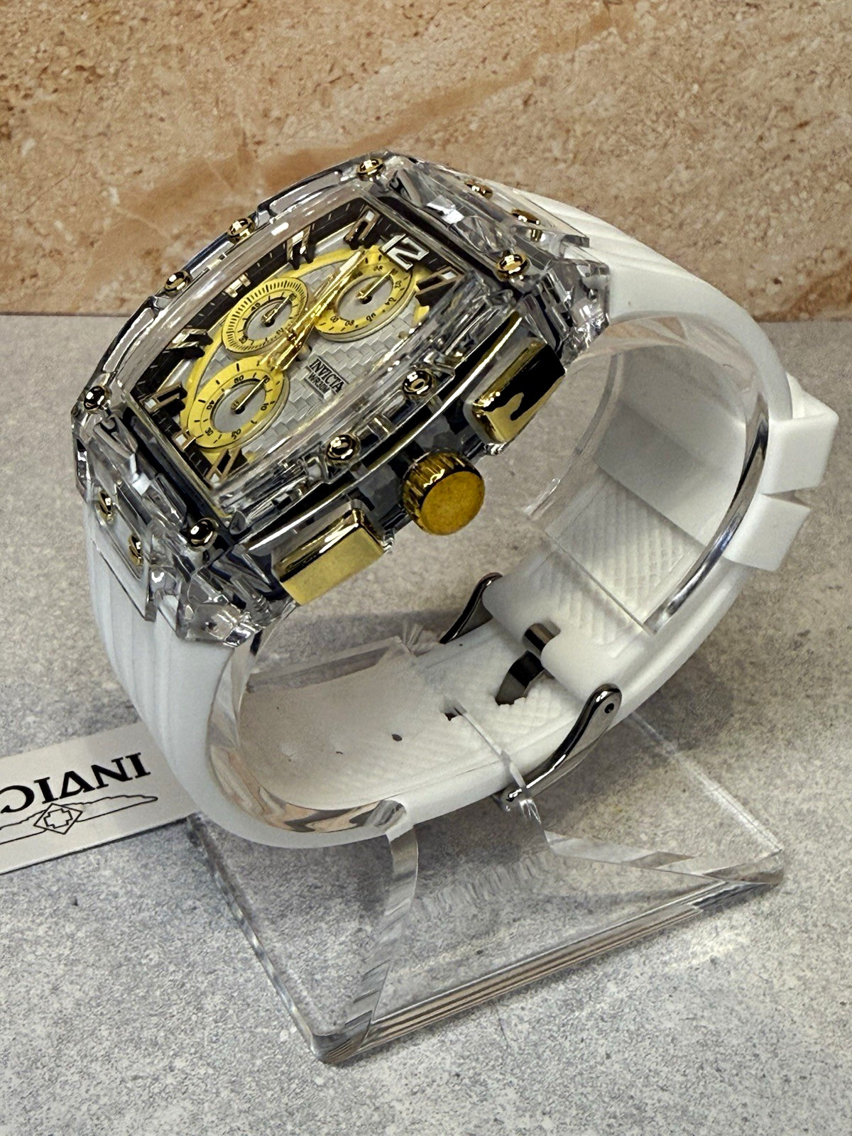 Invicta S1 Rally Allogrip Watch – White Transparent Case Gold Accents – New