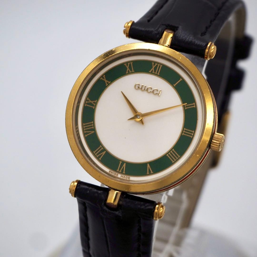 Gucci Men’s Watch Black Green Gold Roman Numeral Quartz Japan 073916