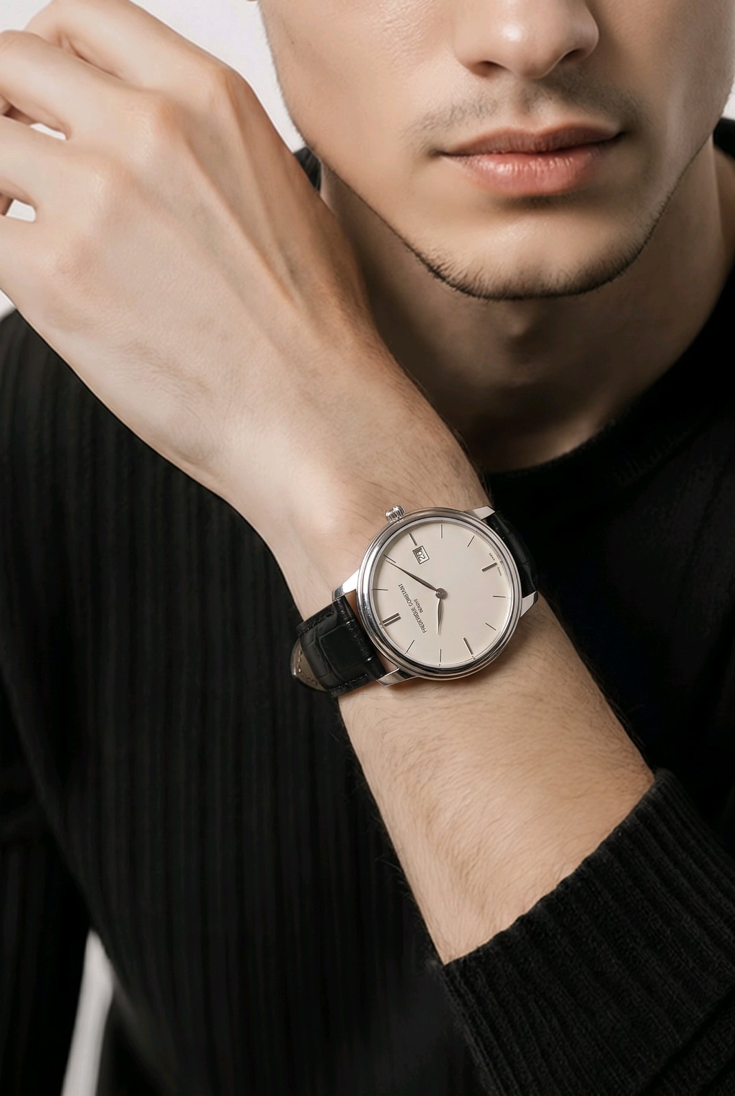 Frédérique Constant Genève Men’s Quartz White Dial Date 35mm Steel Leather