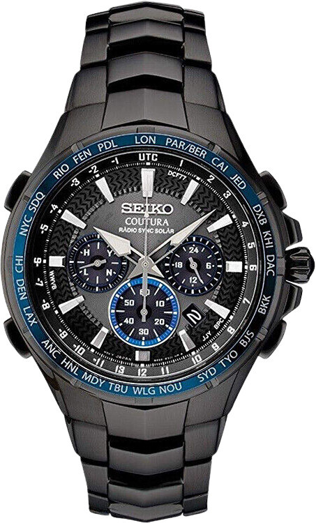 Seiko Coutura Radio Sync Solar Chronograph 44.5 mm Black Dial Men’s Watch SSG021