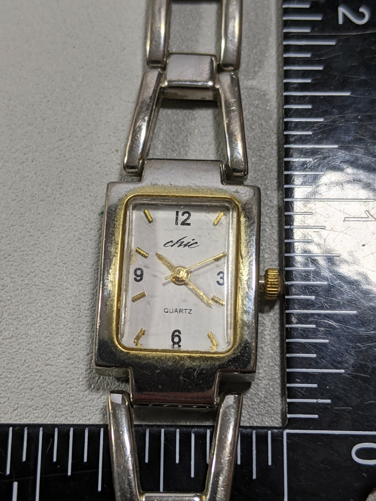 Chic Silver Tone Rectangle Case 17.6 mm Square Link Bracelet Band watch 7.5 in