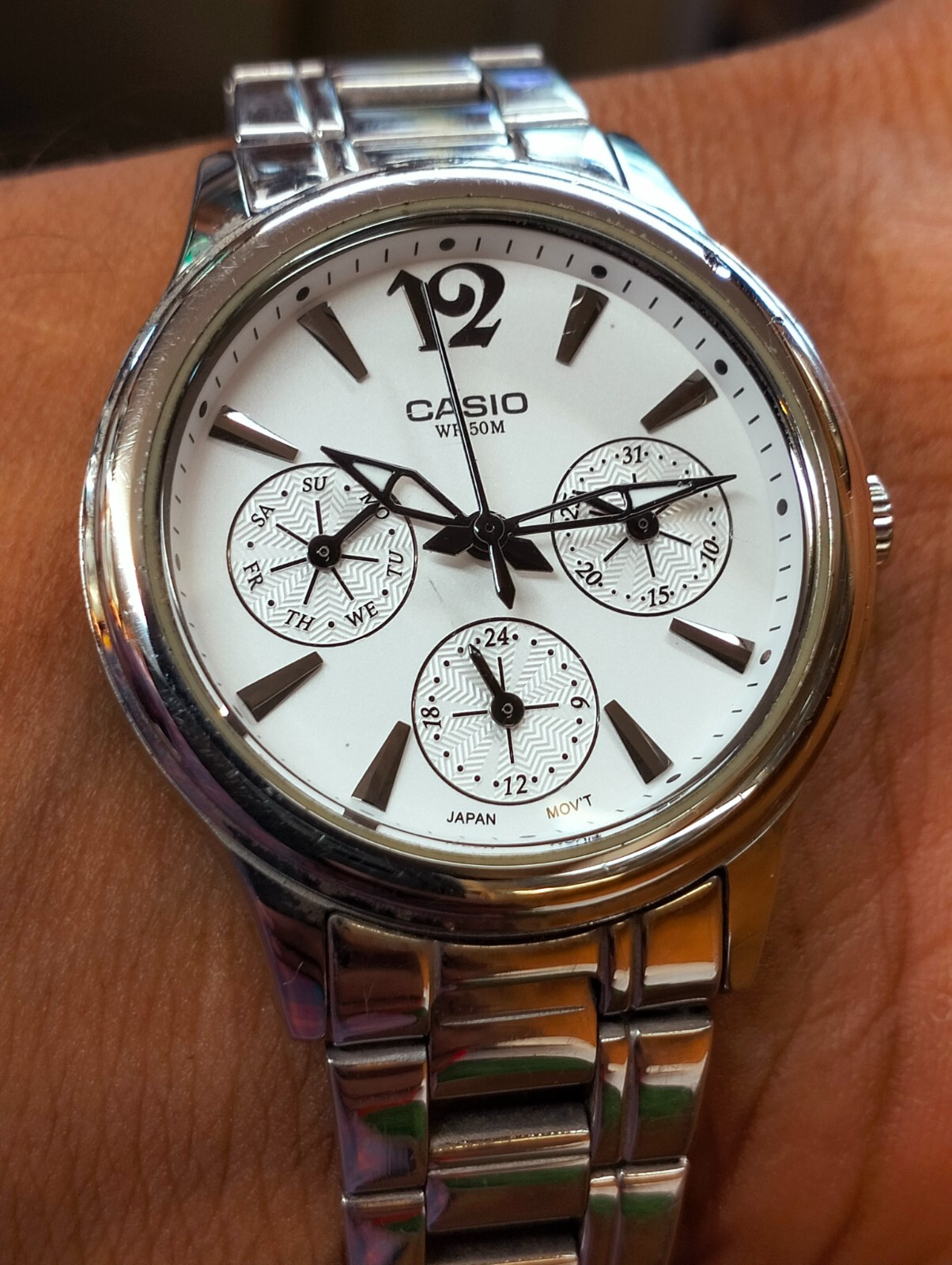 MULTIFUNCTION QUARTZ WHITE DIAL LTP-2085 JAPAN WOMEN’S FULL WORK ALL ORG.