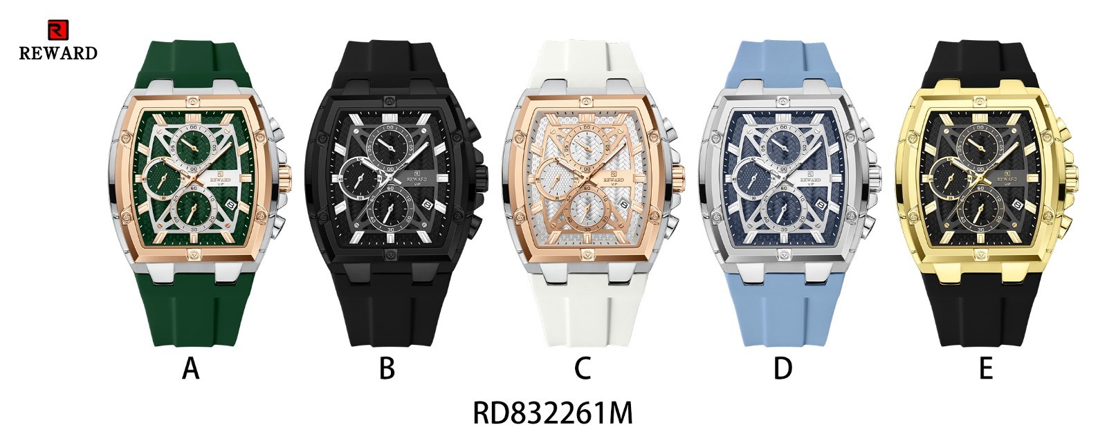REWARD Men’s Tonneau Multifunction Chronograph Luminous Calendar Quartz Watch