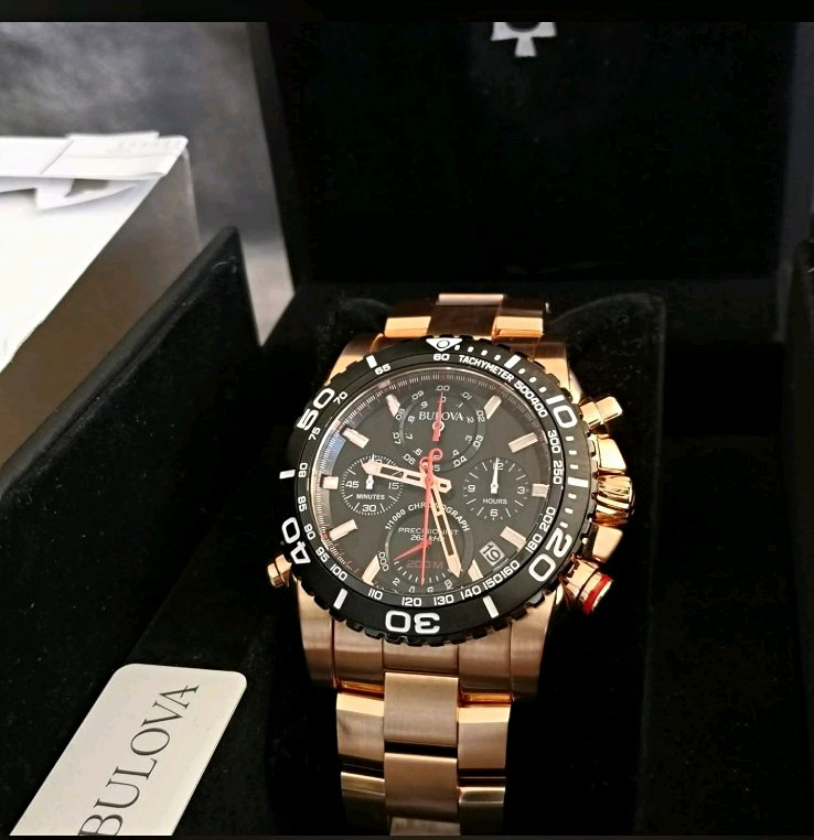 Bulova Precisionist Quartz Chronograph Tachymeter Date Black Dial 200m Watch
