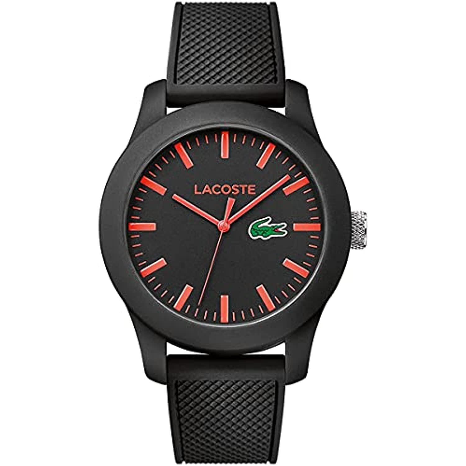 LACOSTE 2010794 BLACK DIAL & SILICONE STRAP RED MARKS DATE MEN’S WATCH