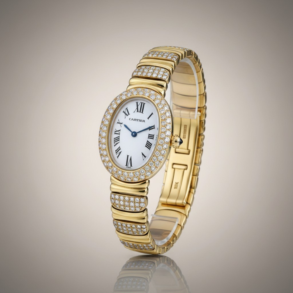 Cartier Baignoire 18k Yellow Gold Off White Roman Dial Quartz Women’s Watch