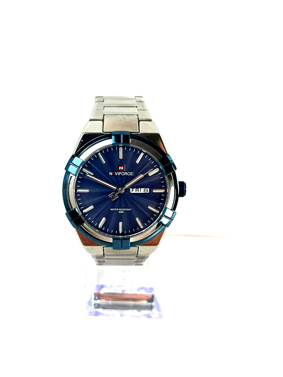 Naviforce Mens Quartz Watch Blue Dial Stainless Steel Day Date 43mm