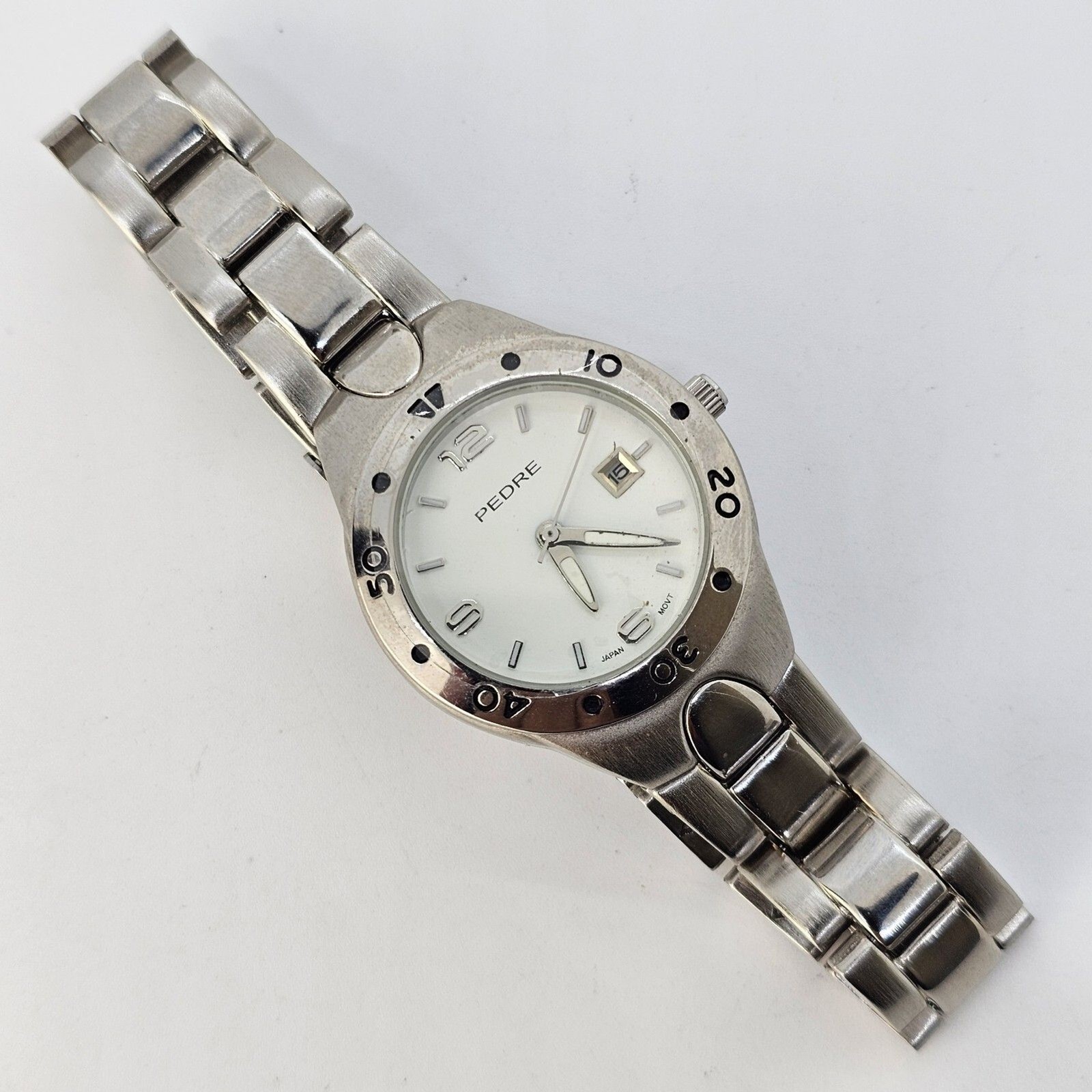Pedre Women’s Watch 30MM White Dial Gray Case Bracelet Band Date 7″ New Battery