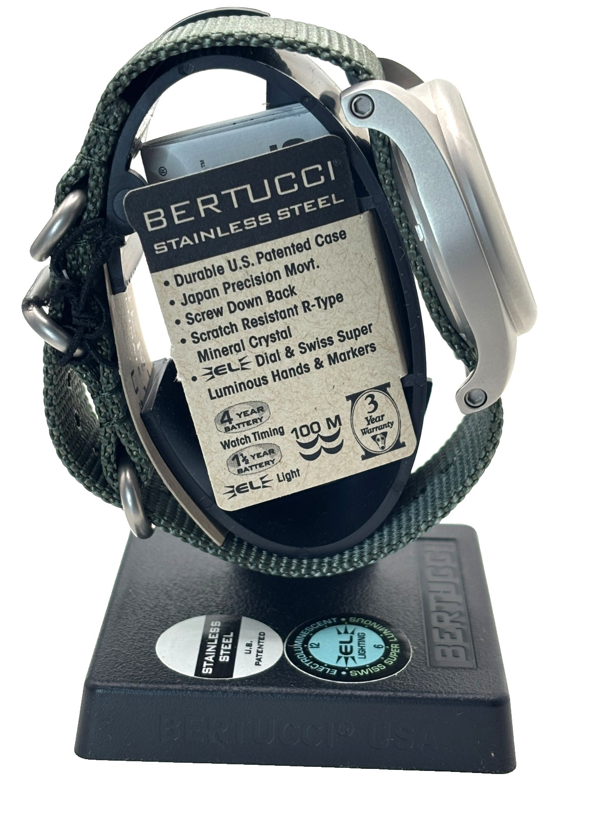 BERTUCCI MEN’S PREOWNED FIELD QUARTZ WATCH, MODEL A-2SEL SUPER ILLUMINATED