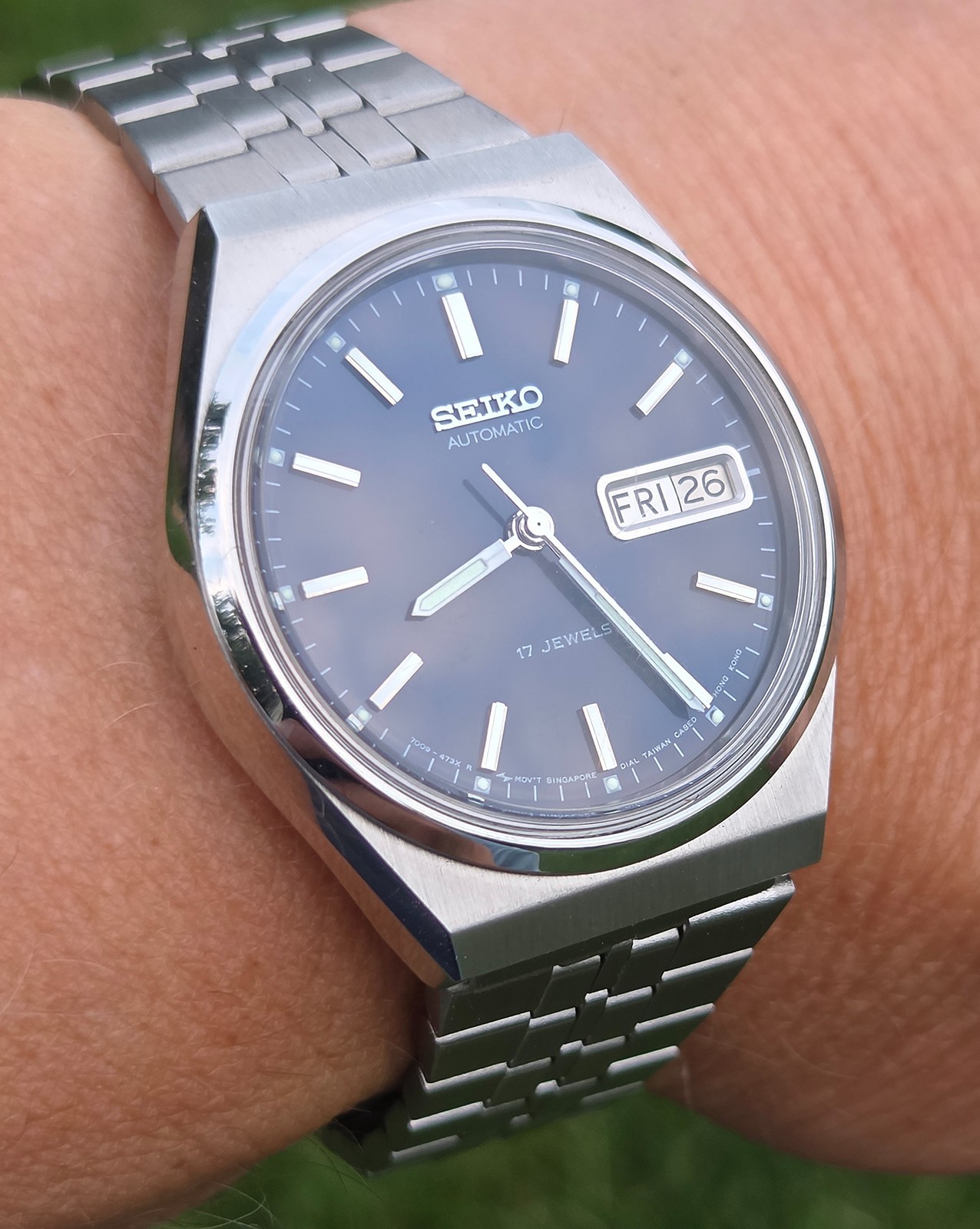 1988 SEIKO 5 7009 3150 Men’s Watch 17j Automatic Black Dial-EX!