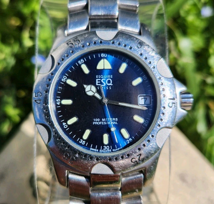 ESQ [Movado] E5066 100M Professional Diver Blue/Silver 37mm Men’s Watch Quartz!!