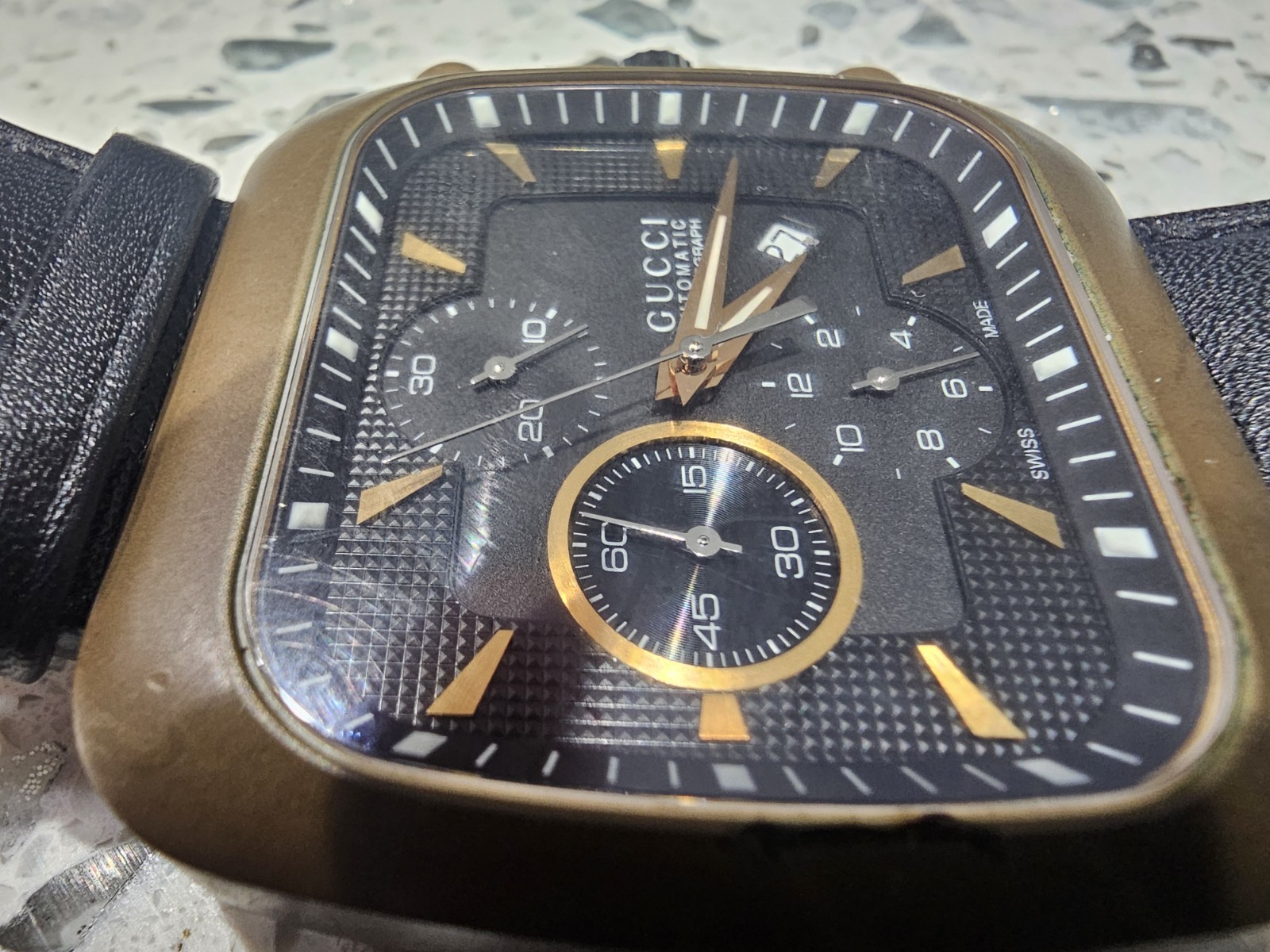 Gucci G-Coupe Black Dial Automatic Chronograph Leather Strap Men’s Wristwatch