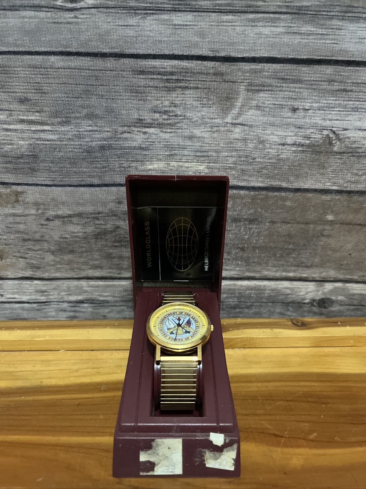 Vintage Helbros Department of the Army Watch Quartz Gold Tone With Case & Manual