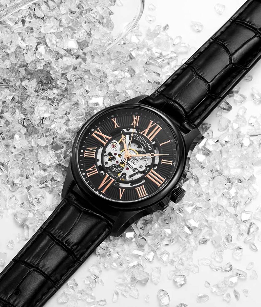 Atrium 3942 Automatic 42mm Skeleton Black/Leather | Black Dial Wristwatch 3942.3