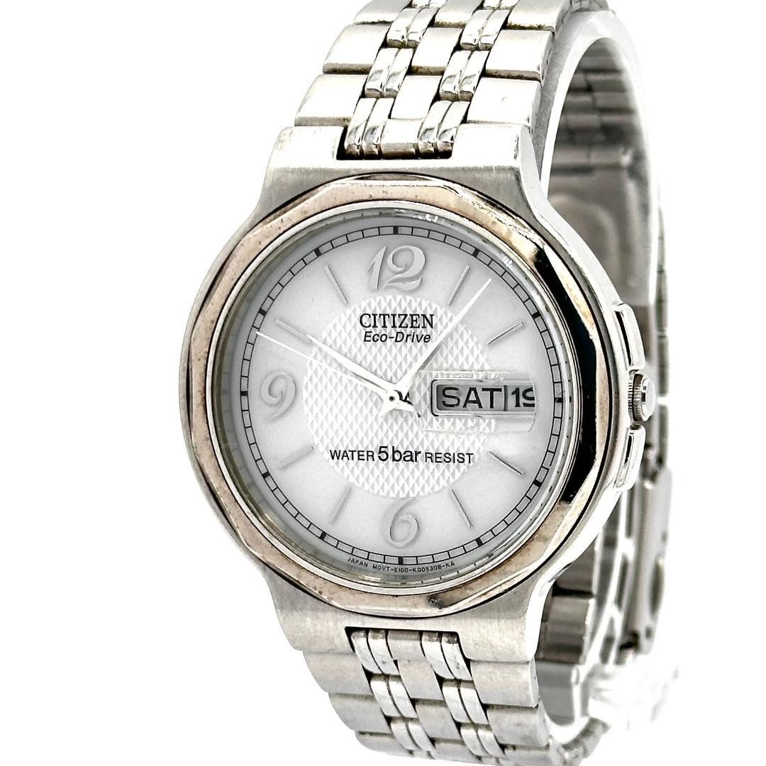 CITIZEN EcoDrive E100 Solar Powered Watch, Excellent Condition, White Guilloche