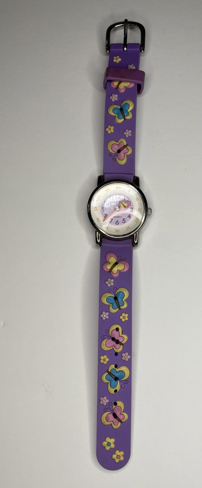 Solo Time Women’s Girl’s 8″Butterfly/Flower Watch Purple New Battery
