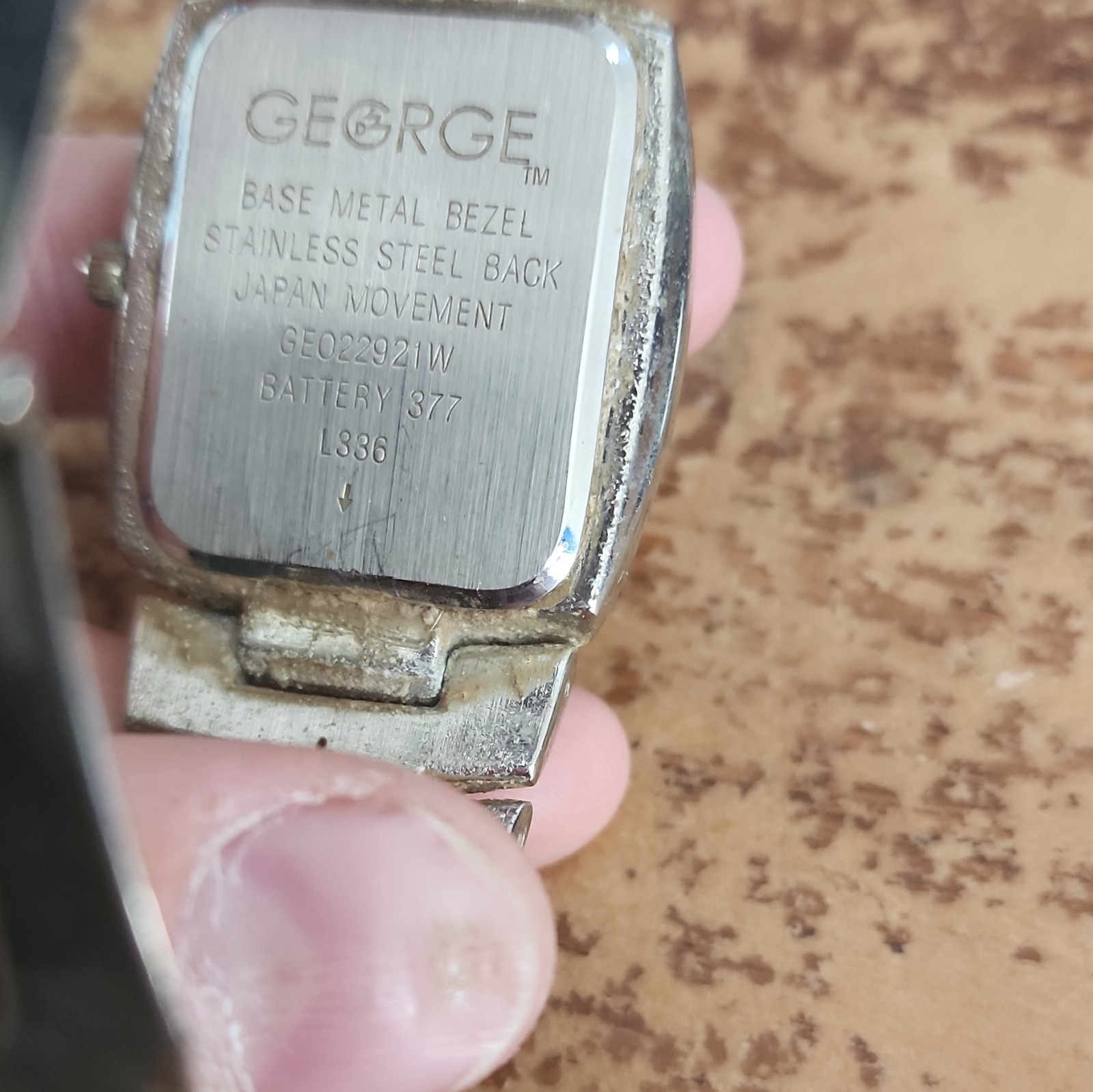 George Men’s Quartz Rectangle Watch Black Dial Silver Bracelet Date Analog