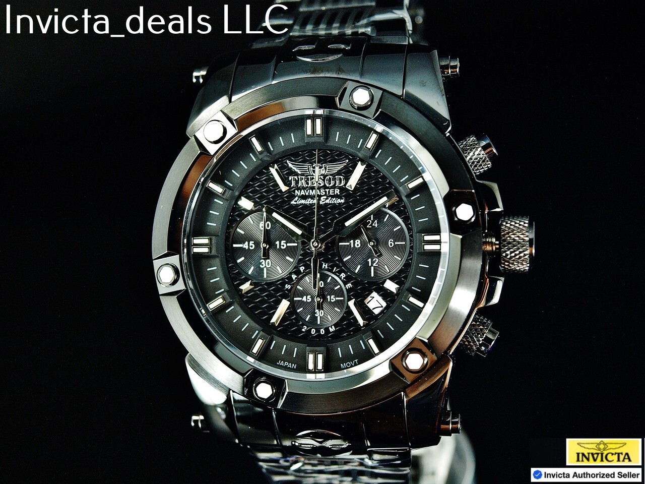 Tresod Men’s NAVMASTER Chronograph COMBAT Black Tone Sapphire Crystal SS Watch
