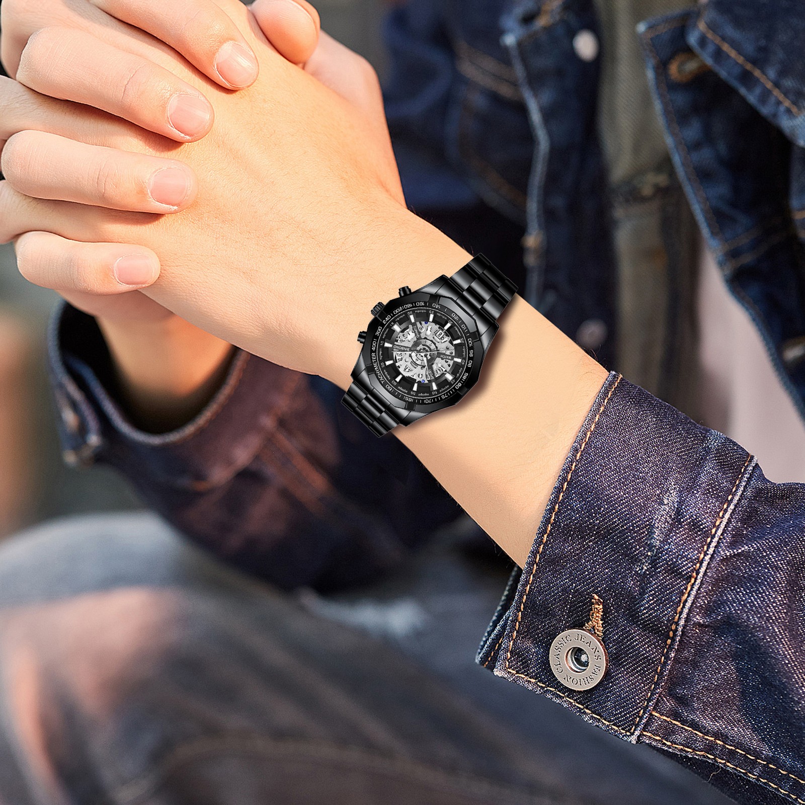 Men’s Waterproof Skeleton Stainless Steel Watch Luxury Quartz Wrist Watch