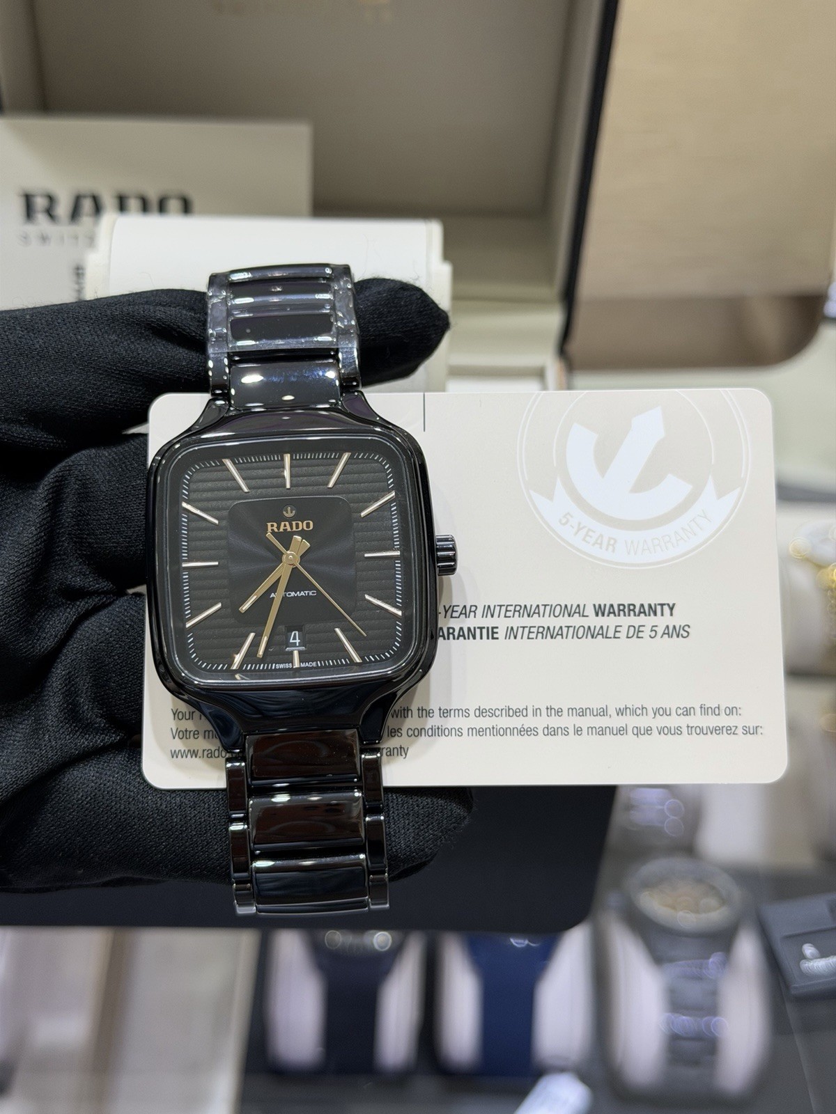 New Rado True Square Automatic High Tech Ceramic Black Dial Mens Watch R27078172
