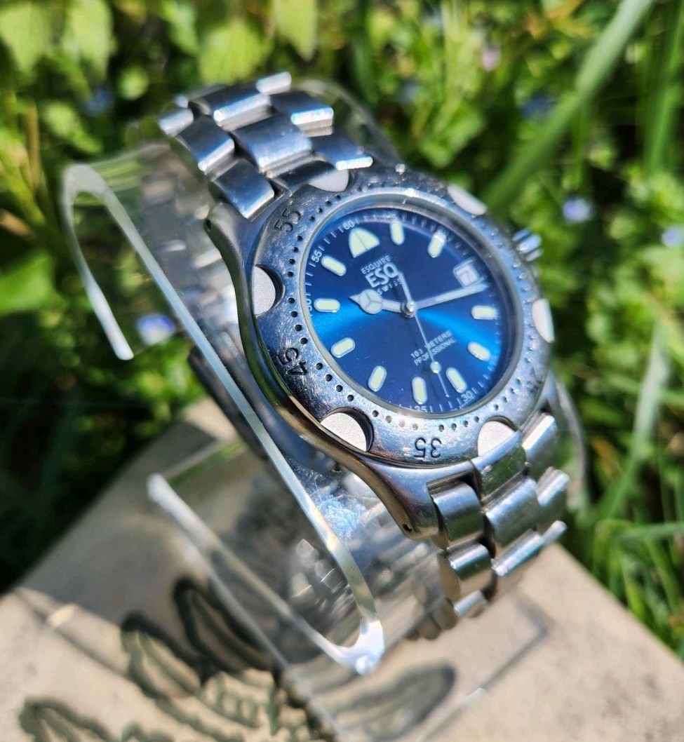 ESQ [Movado] E5066 100M Professional Diver Blue/Silver 37mm Men’s Watch Quartz!!