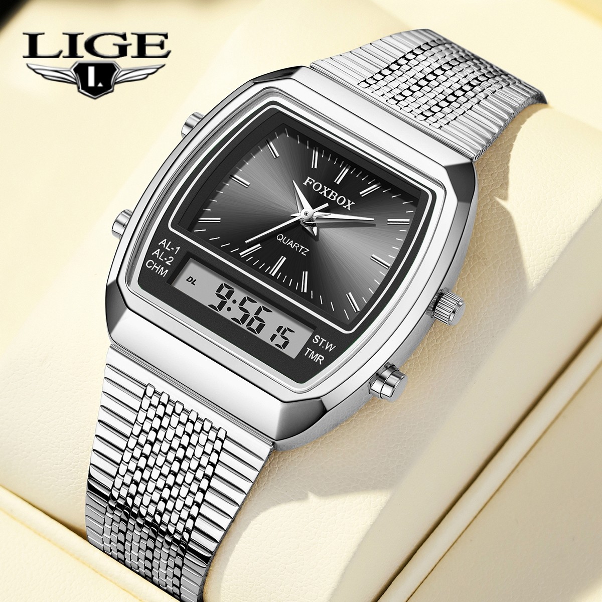 Luxury Sport Wristwatch Waterproof Luminous Stainless Steel Mens Quartz Watch