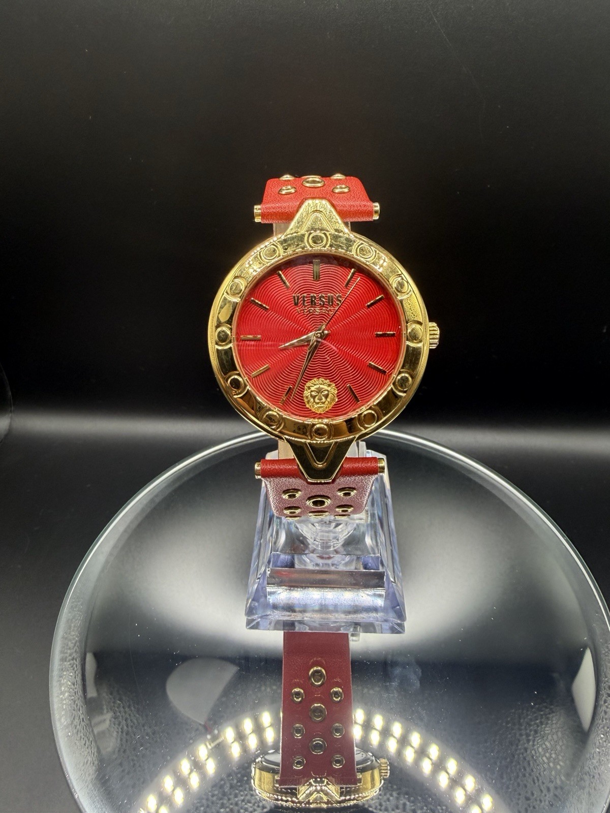 Versus Versace Women’s Analog Quartz Watch Red Dial Gold Case Red Leather
