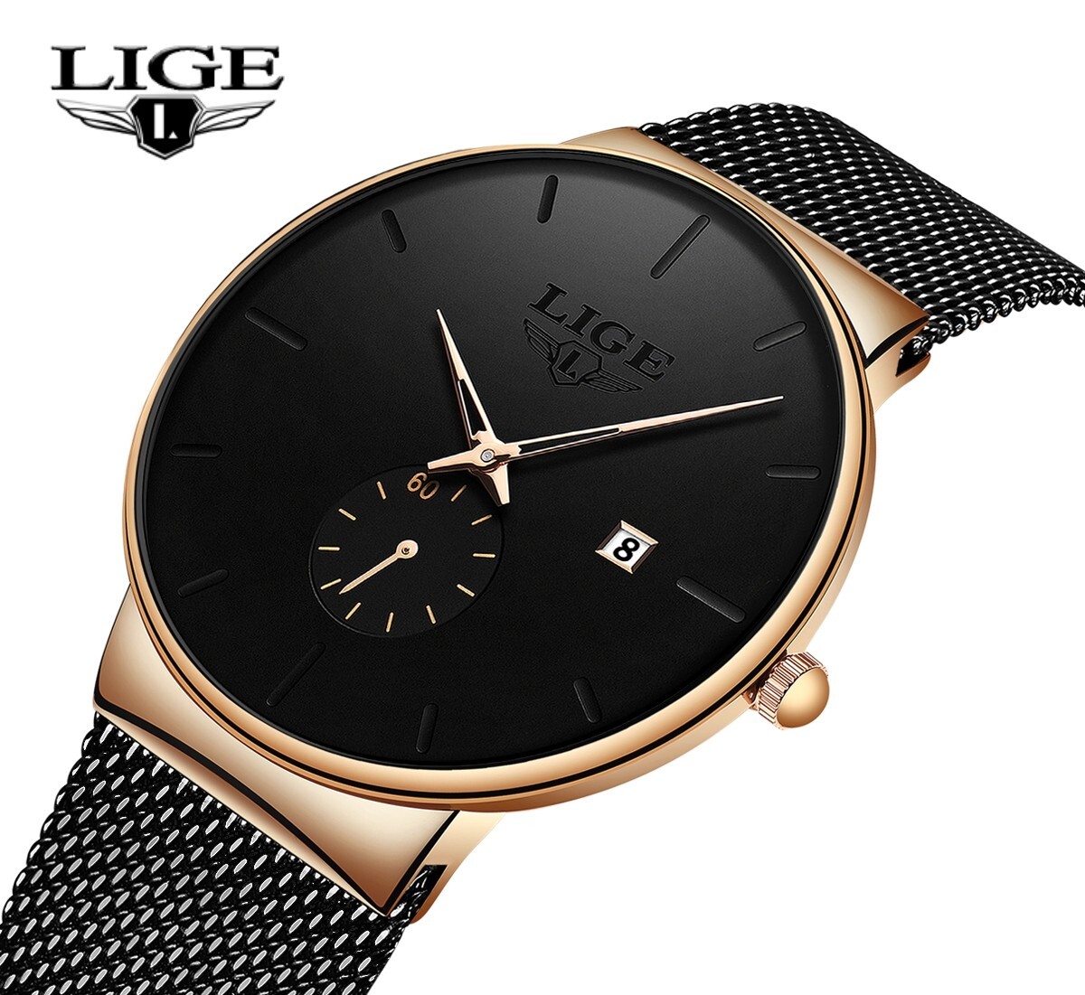 2024 Men’s Watch Quartz Analog Calendar Ultra-thin Mesh Strap Luxury Wristwatch