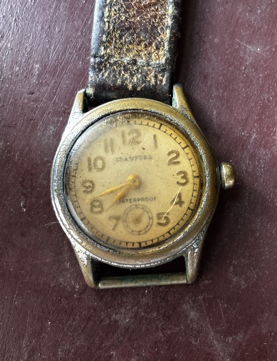 Vintage Crawford Waterproof Mens Watch Manual Wind Good Balance No Back 4 Repair