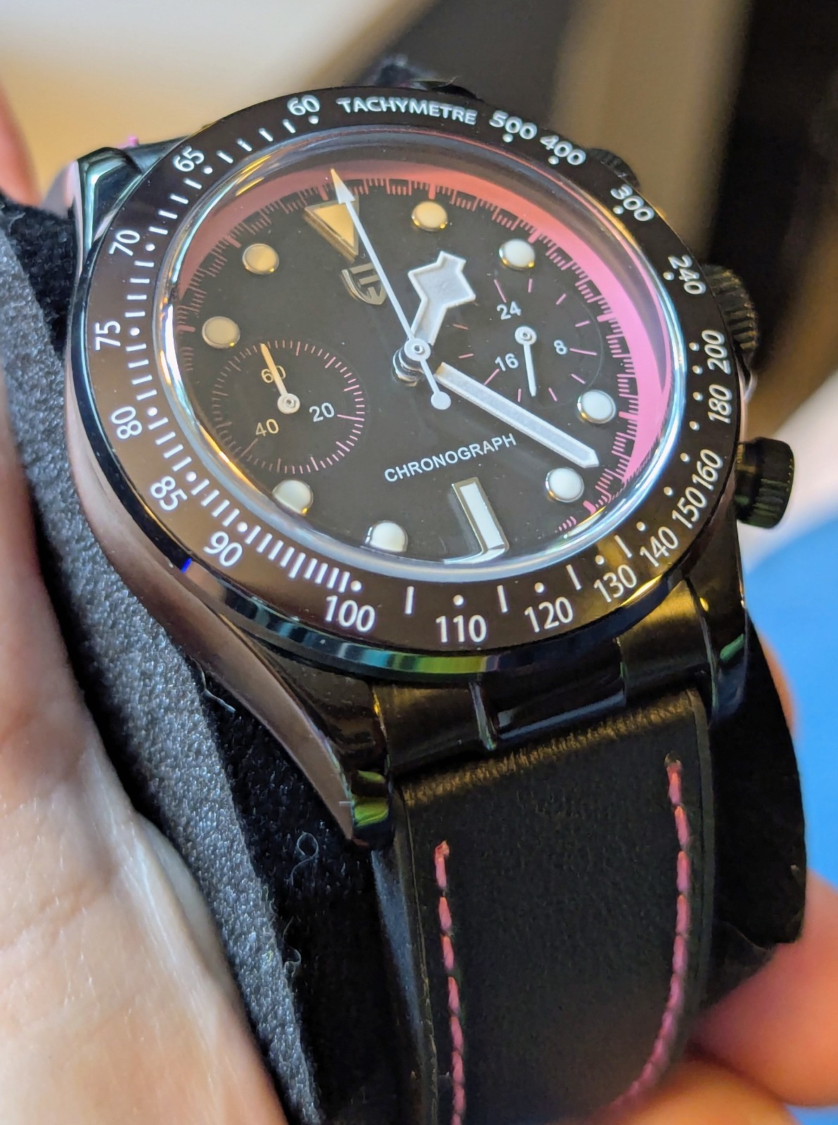 Pagani Design PD-1822 Black & Pink Mecha-Quartz Chronograph Excellent Condition