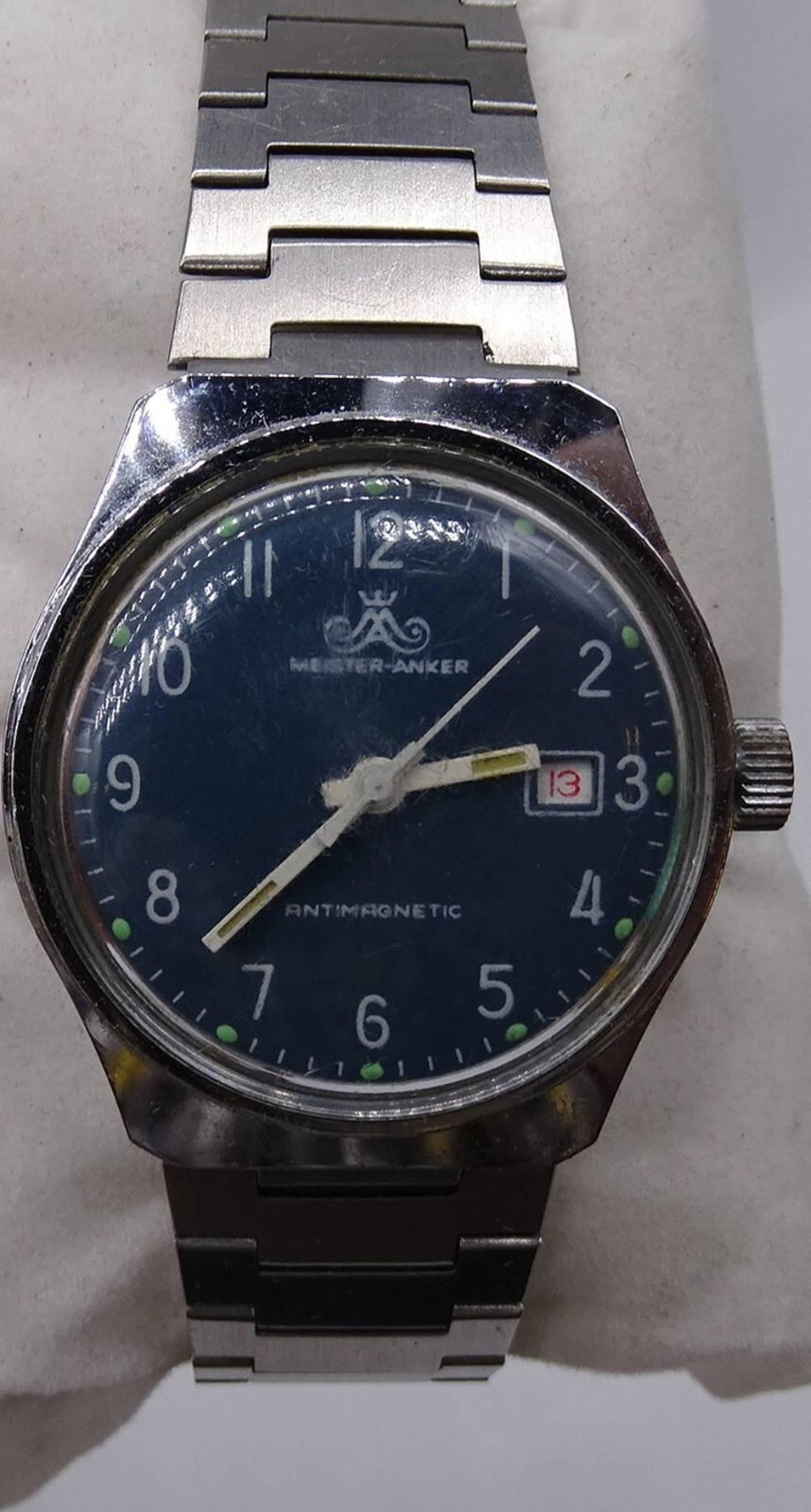Mens 1970s Vintage MEISTER ANKER Made in Germany Blue Dial Wristwatch