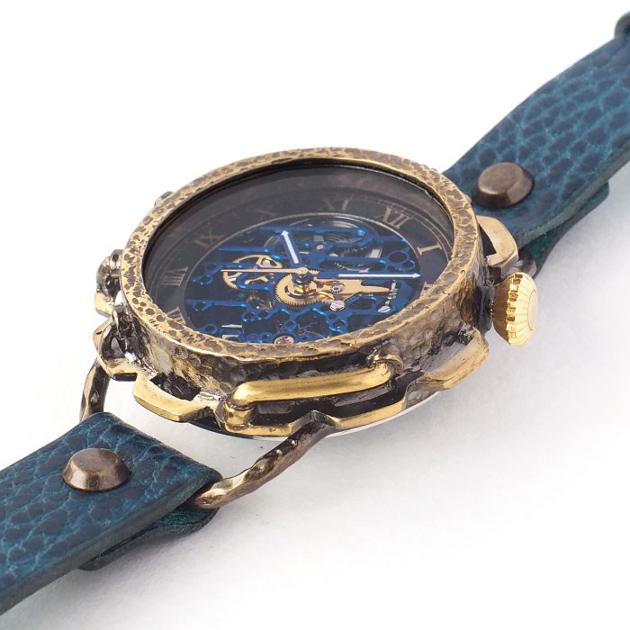 KINO Handmade Watch Automatic Skeleton KINOPUNK Blue Brass Case K 18 BR BL Handm