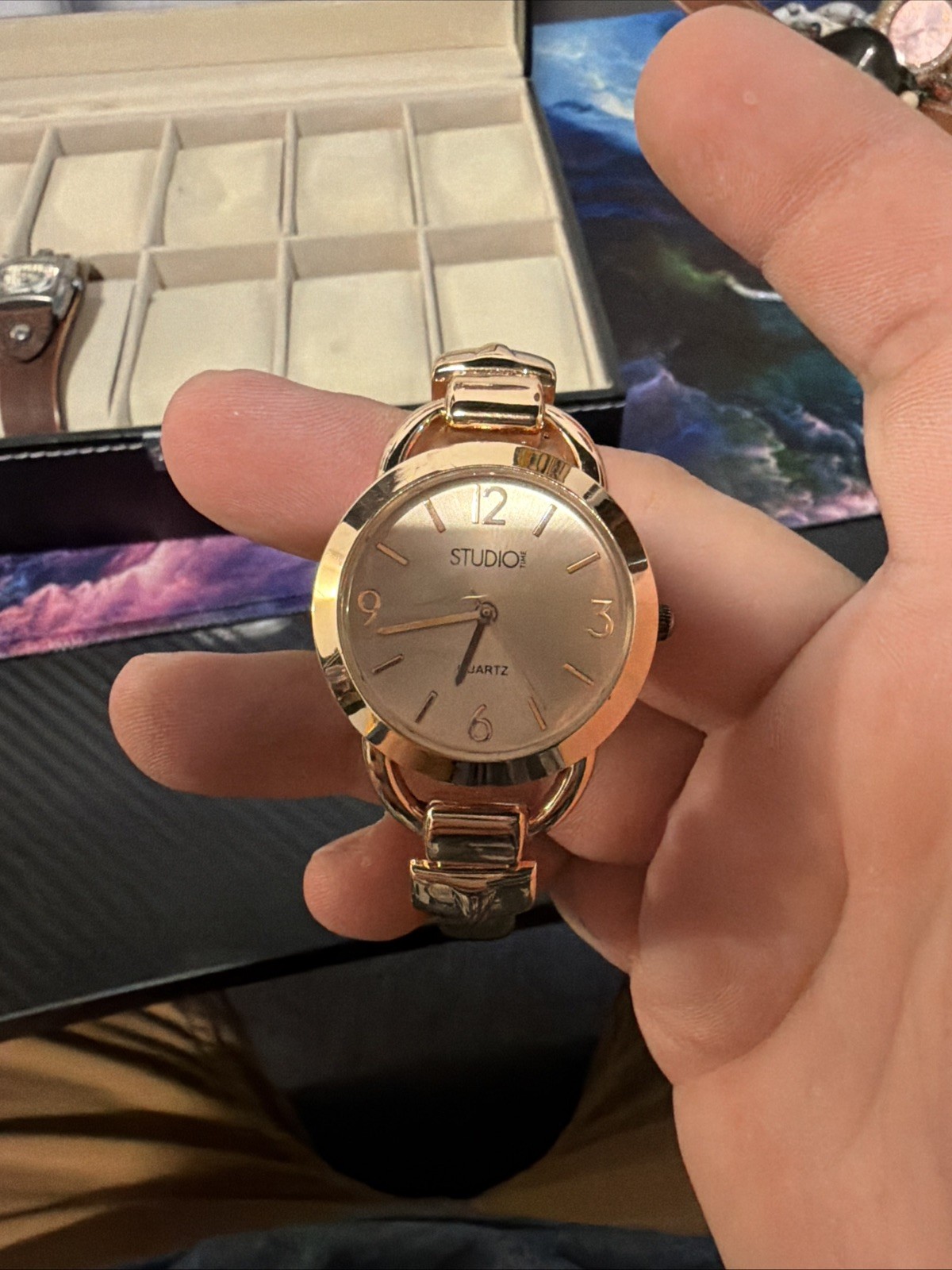 Studio Time Women’s Quartz Analog Watch Rose Gold Bangle Band Silver Dial