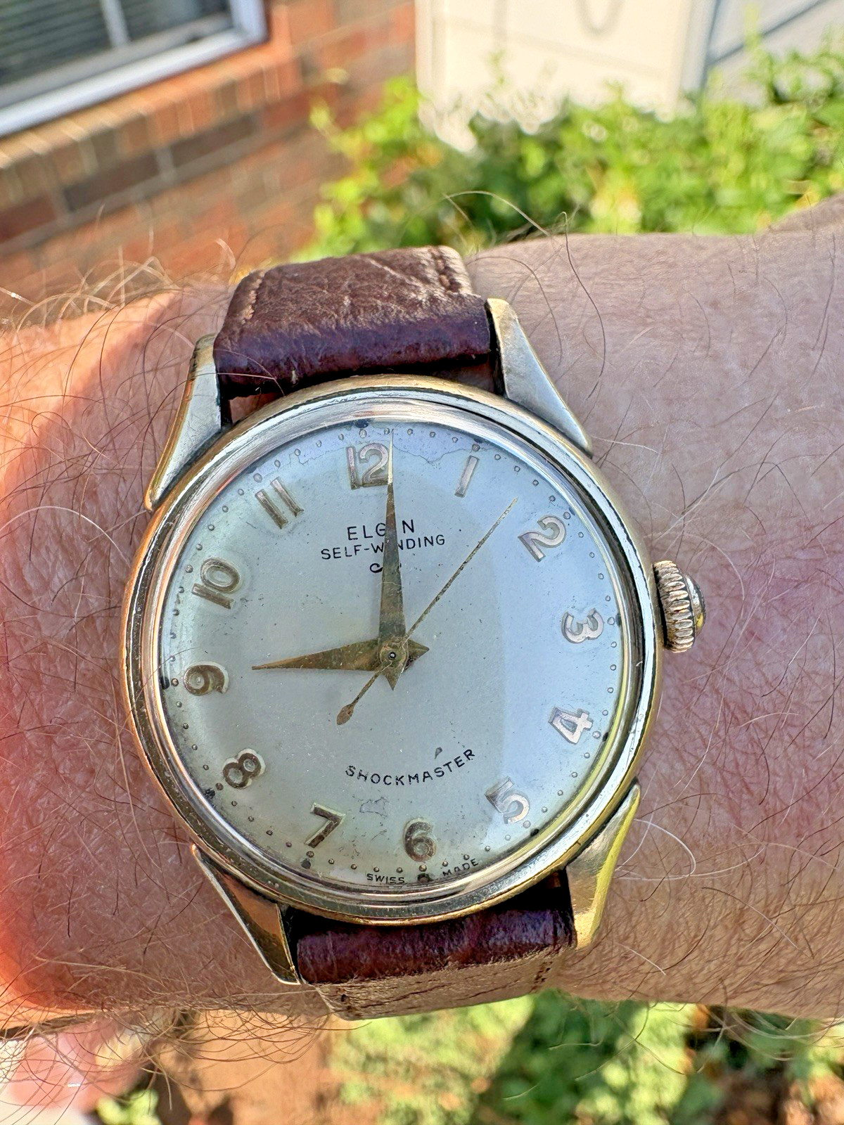 Vintage Elgin Shockmaster Self-Winding 17J 10K RGP Swiss Watch Runs New Crystal