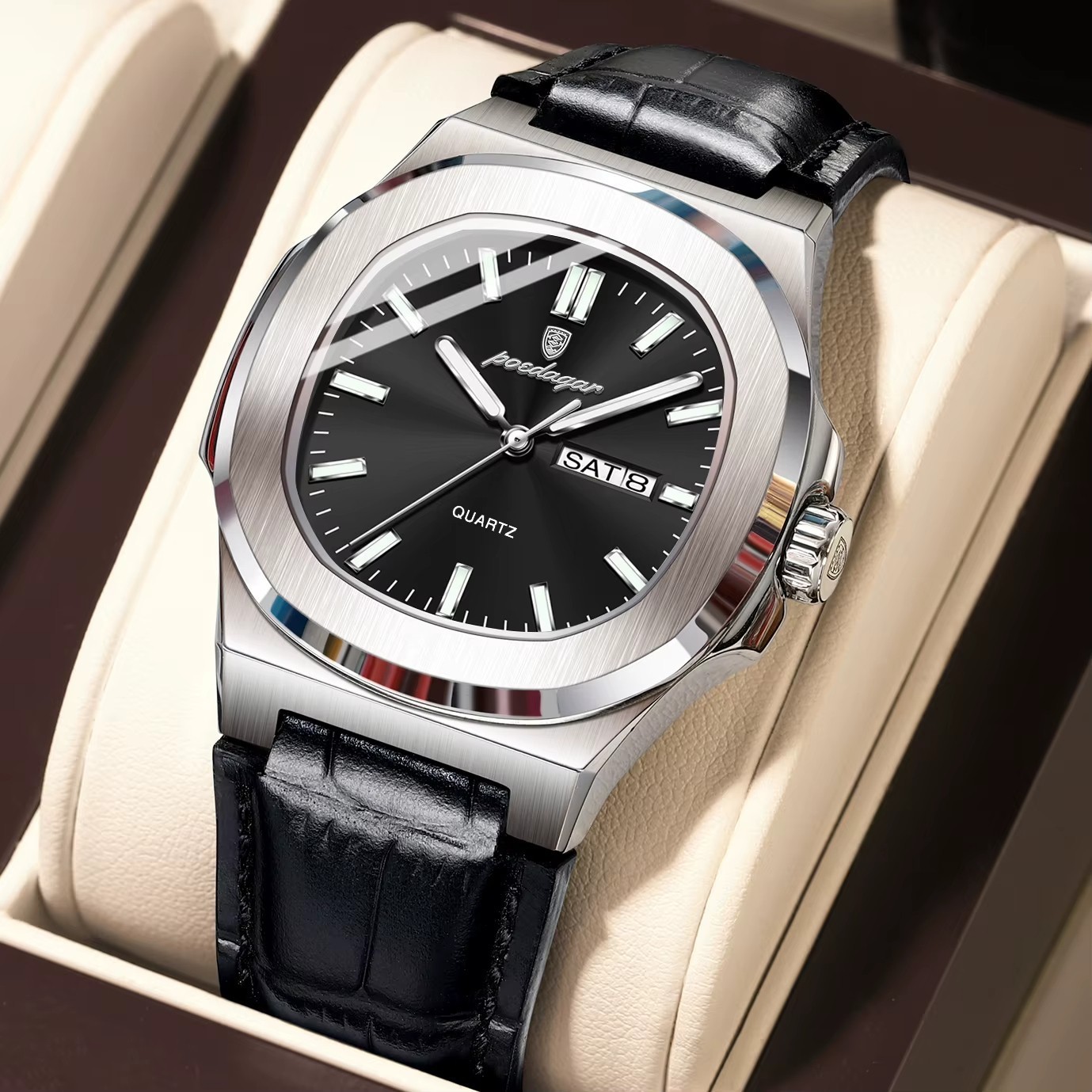 42MM POEDAGAR Men’s Luxury Quartz Watch Leather 30M Waterproof Luminous Gift NEW