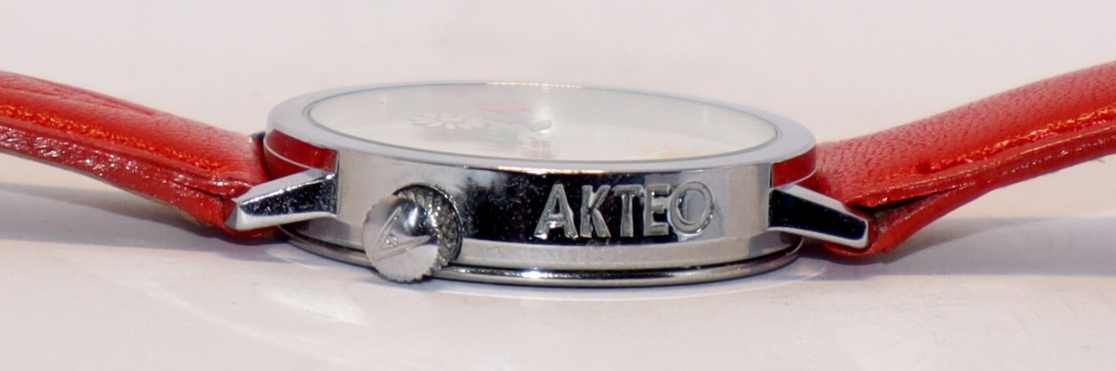 Akteo J.C. Mareschal Flower Theme Watch Flowers & Sunshine Red Leather Band