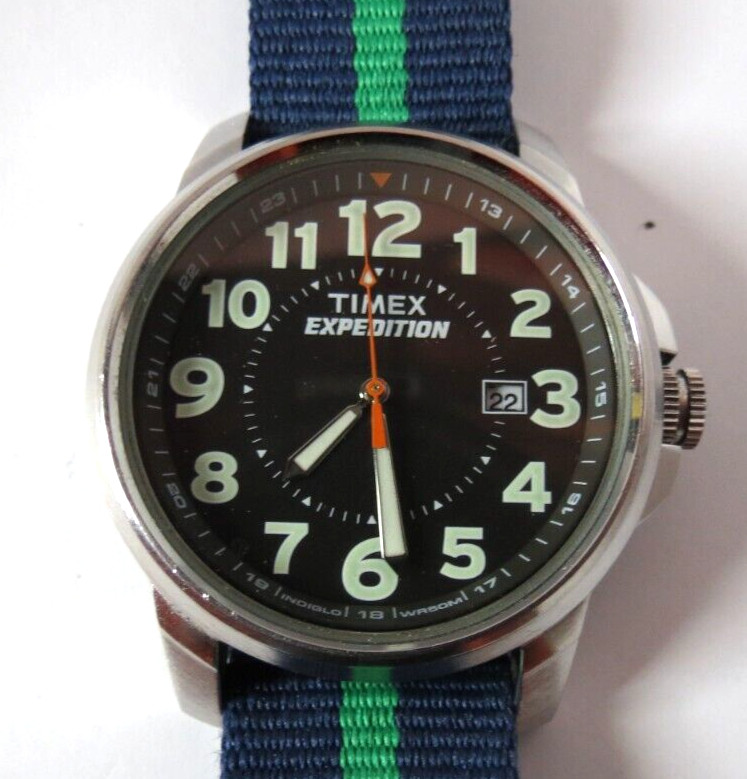 MENS TIMEX EXPENDITION DATE SR2016 WRISTWATCH FRESH BATTERY BLACK DIAL RUNS
