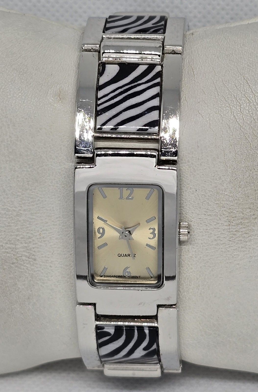 Women’s Classic Tank Silver Tone Zebra Black White Link Bracelet Band Watch 13