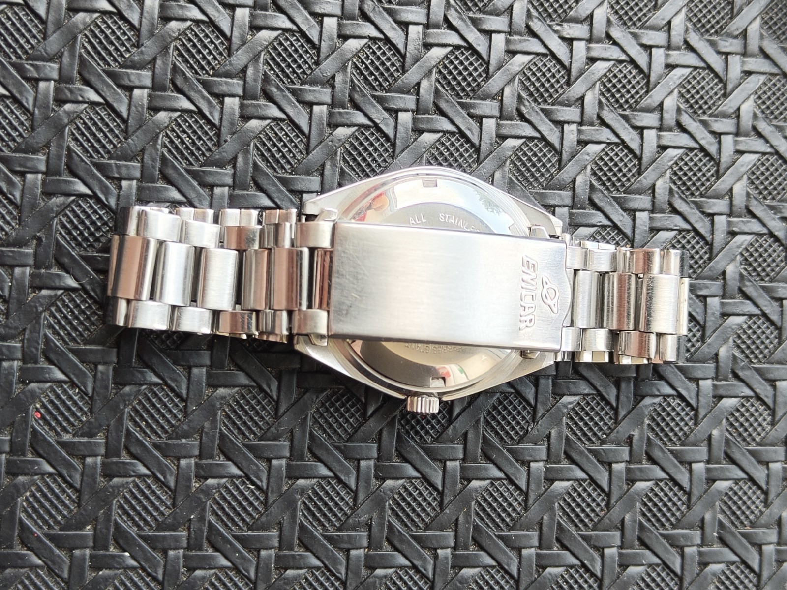 Enicar De Luxe Automatic Day/Date SS Bracelet Rare Blue Two Tone TV Dail 1970s