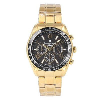 SALVATORE MARRA SM15116-GDBKGD Analog Quartz Solar Powered Black Gold