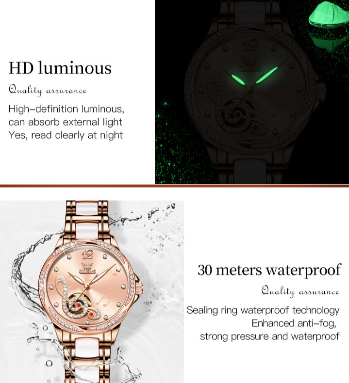 OLEVS Waterproof Luminous Diamonds Dials Automatic Mechanical Watch Women’s