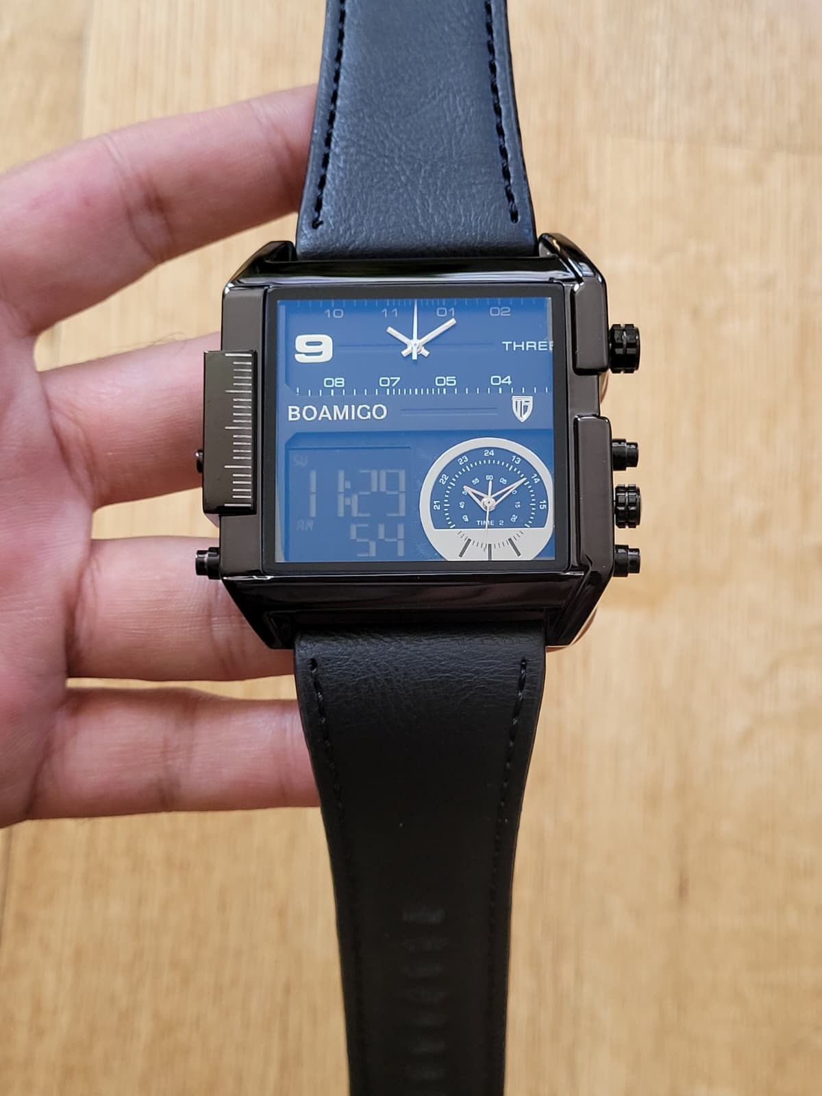 BOAMIGO Big Square Dial 3 TimeZone Stylish Watch For Men