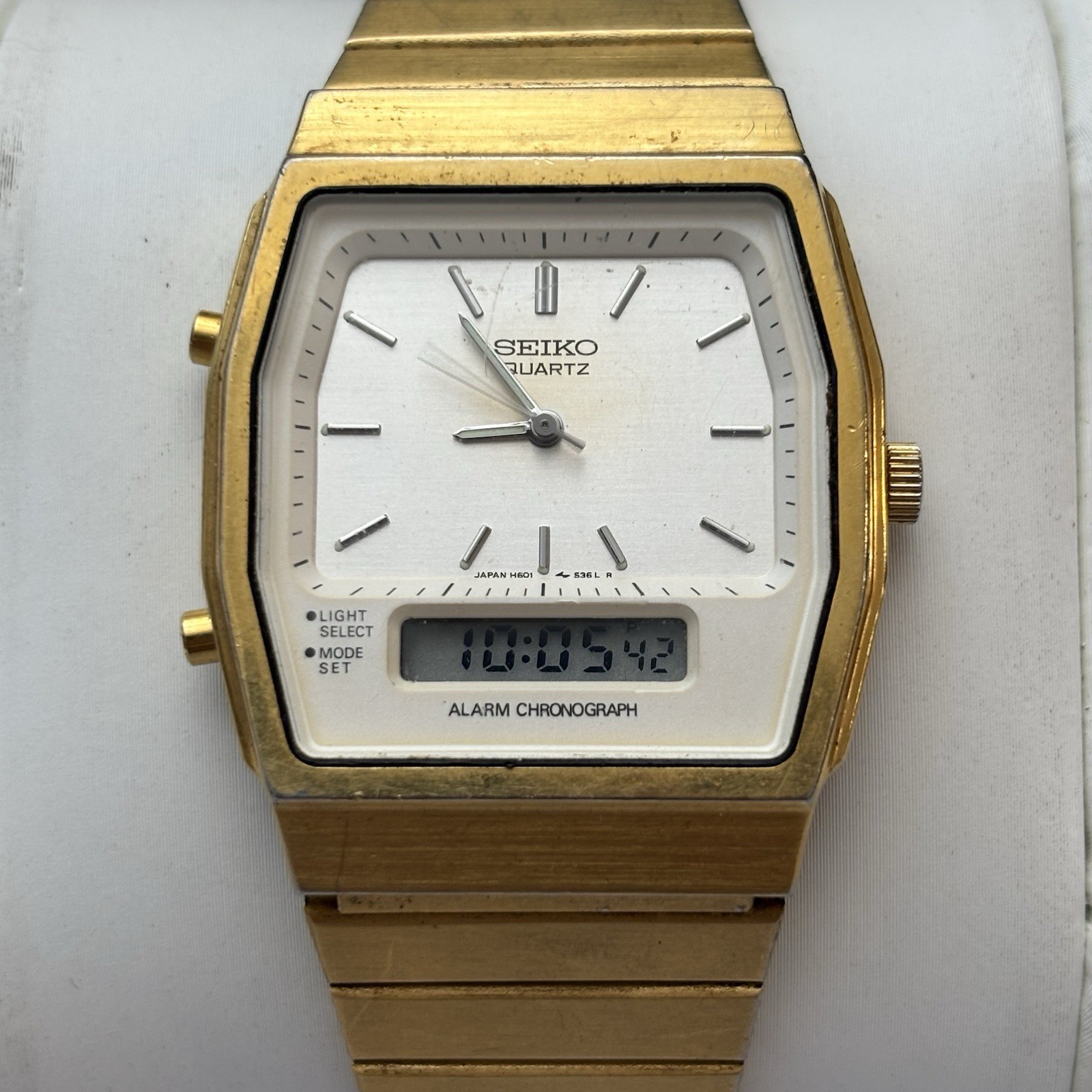 Neo Vintage Seiko H601-5400 Ana-Digi Alarm Gold Tone Quartz Watch 7.5” – New Bat