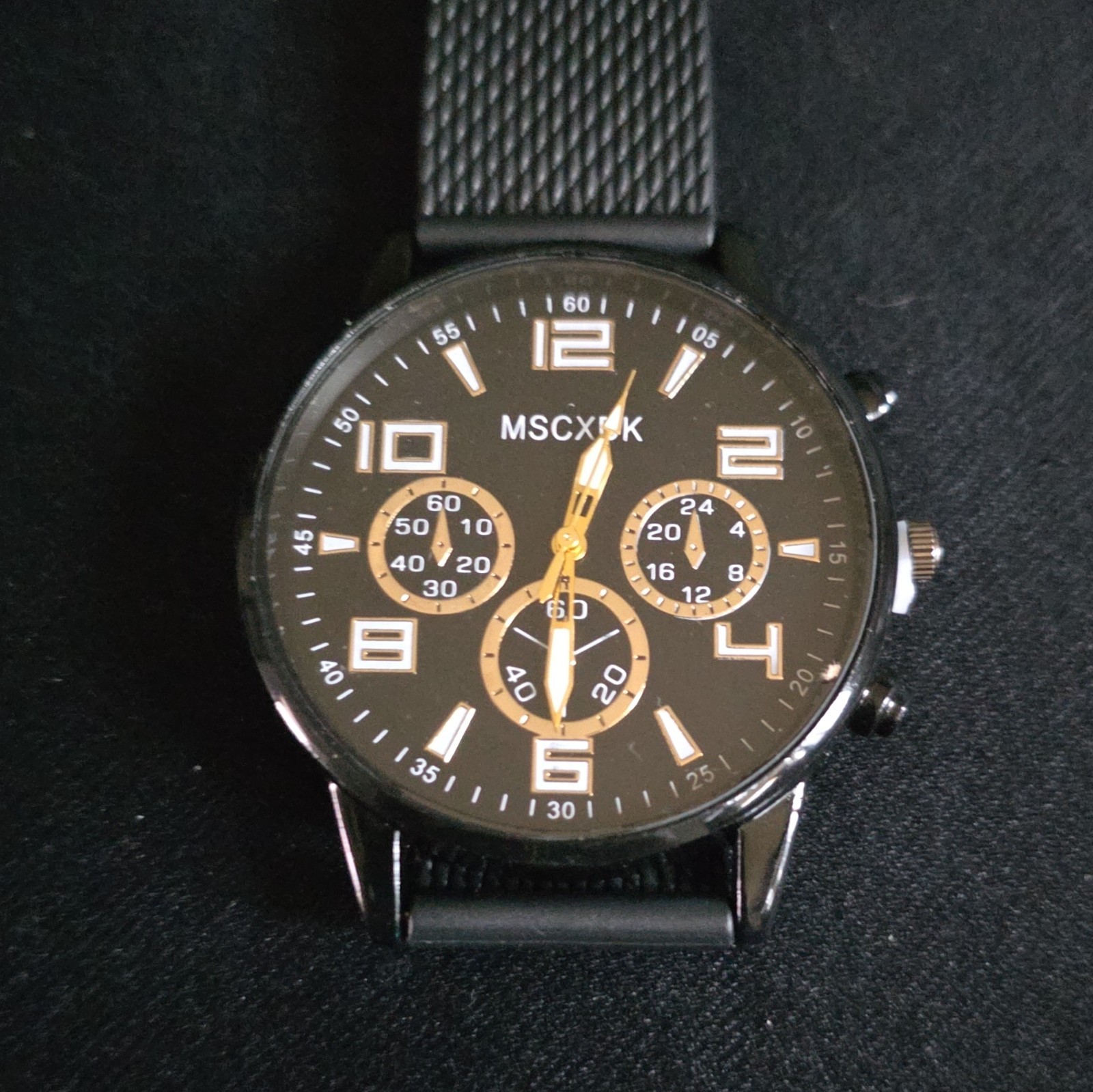MSCXK Analog Quartz Watch 24-Hour Dial Black Rubber Strap, Black/Gold Dial