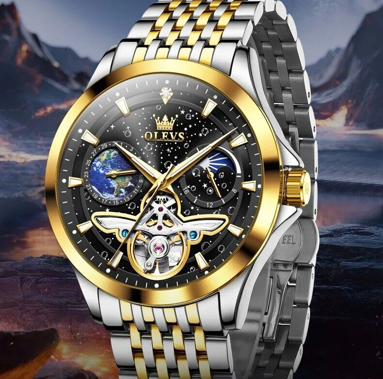 Automatic Mechanical Waterproof OLEVS Luxury Watch Men Moon Phase Mens Strap